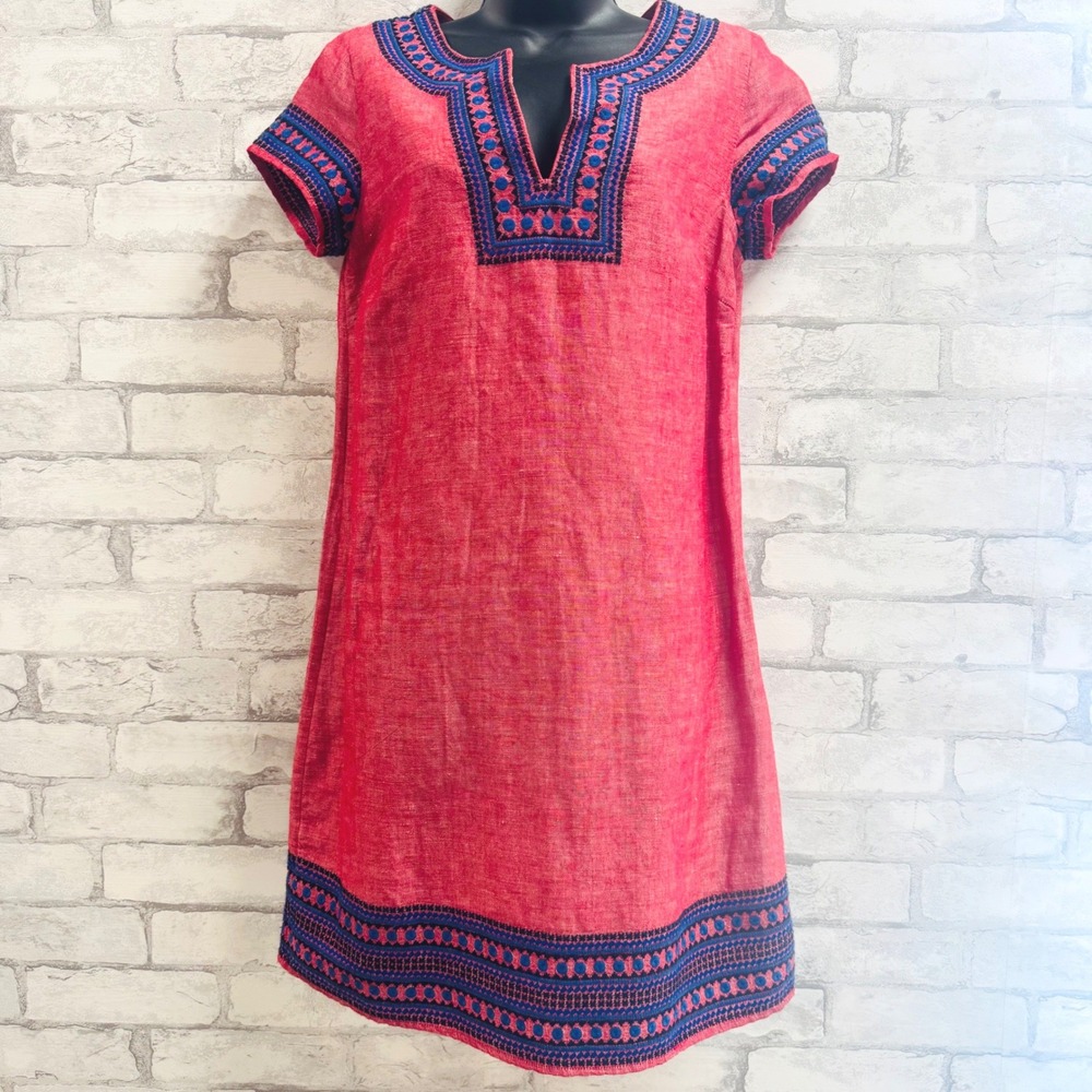 Vineyard Vines Pink Linen Cotton Embroidered Shift Tunic Dress Womens 2 2Q2271